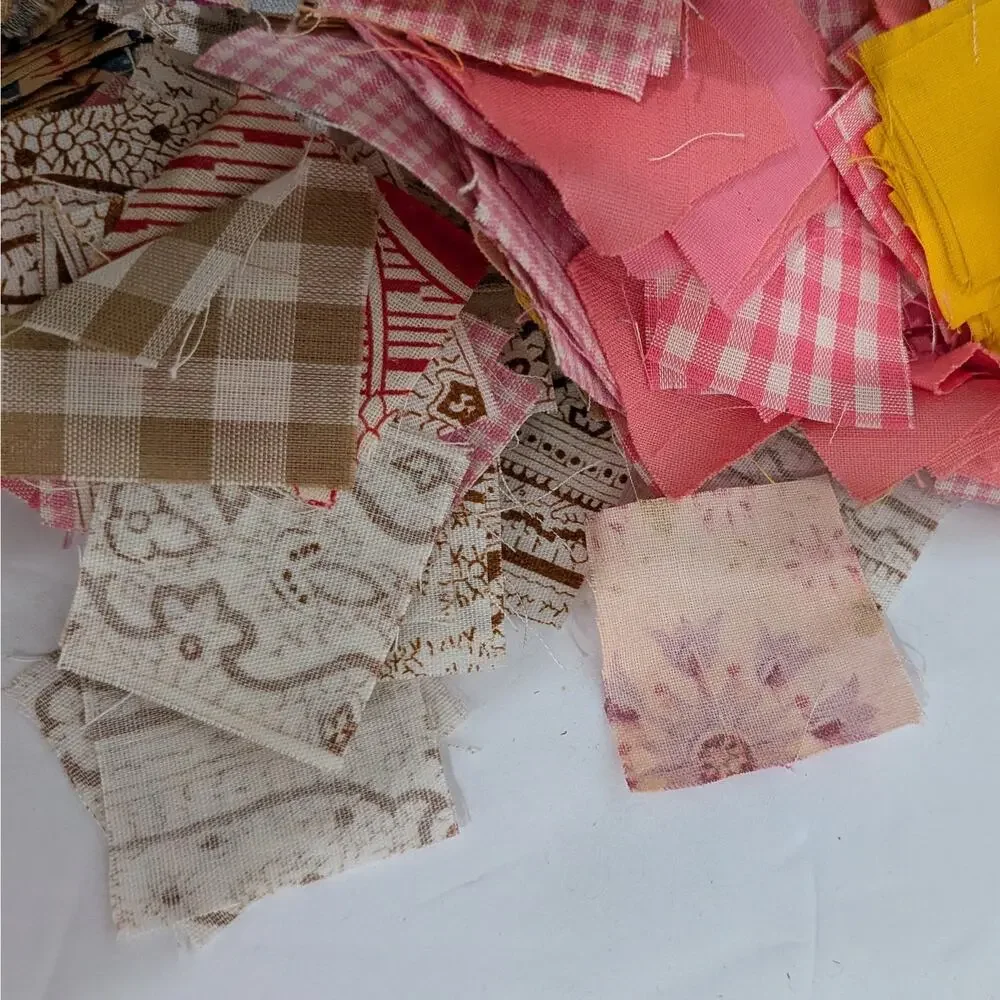 Huge Lot of Vintage Quilt Squares Fabric Quilting Gingham Calico Floral 11.2 Oz